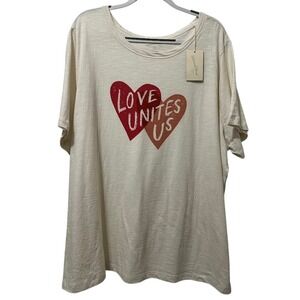 Universal Thread Womens Plus Size 3X Cream Graphic T Shirt Love Unites Us Hearts